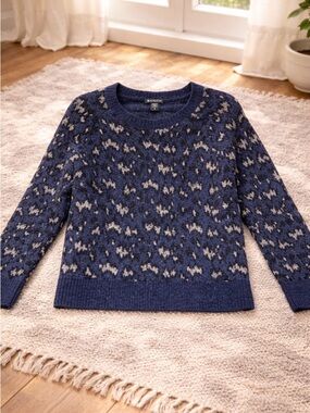 Athleta Hawthorne Extra Fine Merino Wool Blend Sweater Blue Gray Fair Isle Small